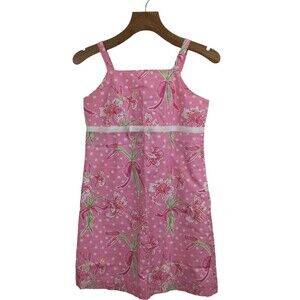 Lilly Pulitzer Girls Stargazer Lilies Floral Strappy Dress Pink 100% Cotton 16